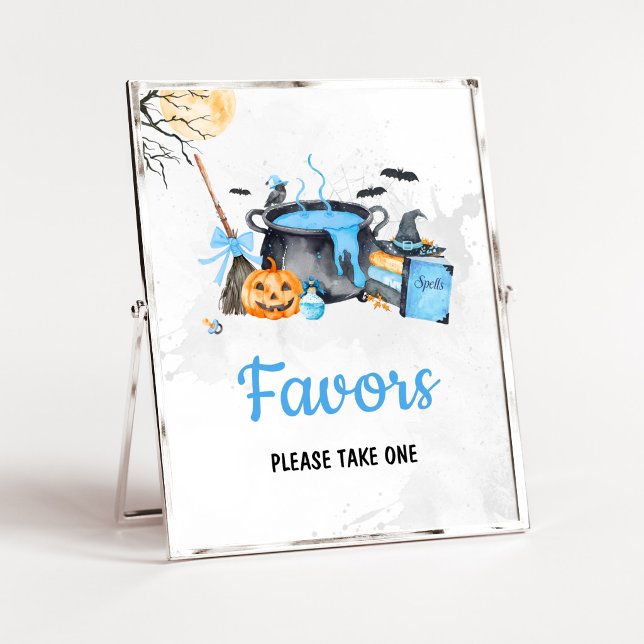 Poster O Bebê Azul Está Sendo Preparado Sinal de Favorito (Boy Halloween Witch Baby Shower Favors SIgn)