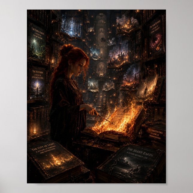 Poster O Bibliotecário Queimando Futuros Proibidos (Frente)