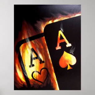 Pôster O bolso flamejante Aces a pintura do póquer por