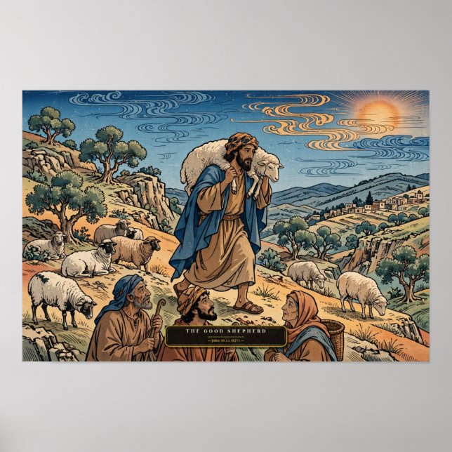 Poster O Bom Pastor — Ukiyo-e (Frente)
