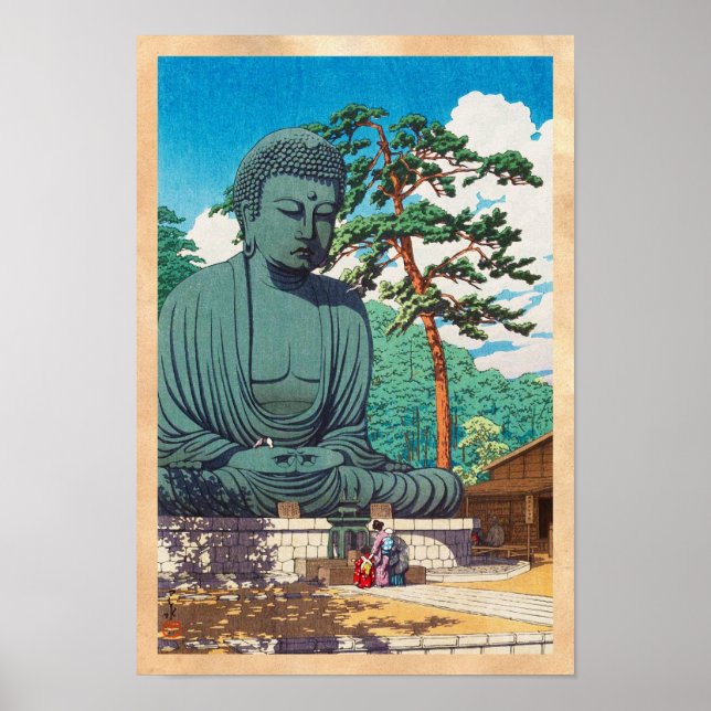 Poster O Buda Excelente em Kamakura Hasui Kawase hanga (Frente)