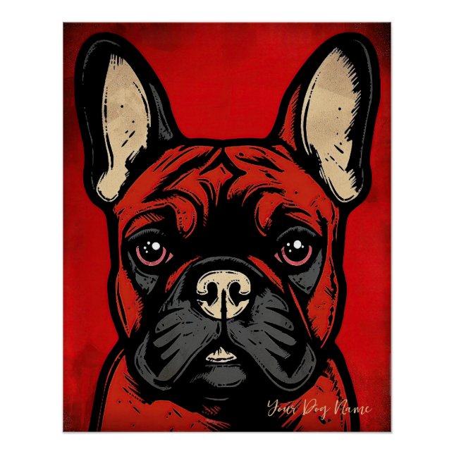 Pôster O Cachorro Bulldog Francês, Vermelho e Negro 001 - (Frente)