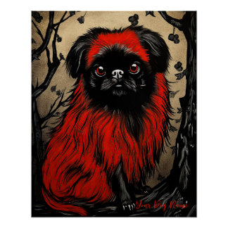 Pôster O Cachorro Pekingês, Vermelho e Negro 001 - Ulises