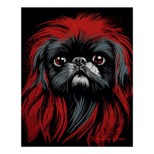 Pôster O Cachorro Pekingês, Vermelho e Negro 002 - Ulises