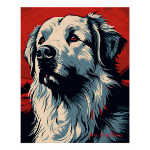 Pôster O Cachorro Pirenéus Excelente, Vermelho e Negro 00