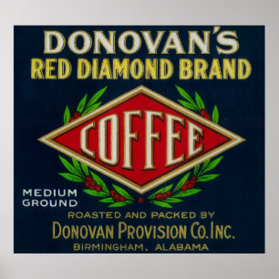 Pôster O café LabelBirmingham de Donovan, AL