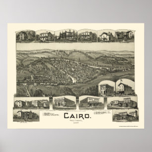 Pôster O Cairo, mapa panorâmico de WV - 1899