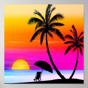 Poster O calor da praia do por do sol sobre