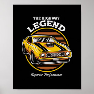 Poster O Carro Musculoso Lenda da Estrada Design Retrô
