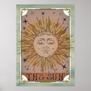 Poster O cartão de tarot vintage do Sol Arte Celestial