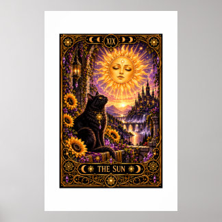 Poster O Cartão do Sol Tarot Gato Preto Tapeçaria Gótica