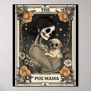 Poster O cartão tarô esqueleto Pug Mama cachorro Vintage