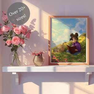 Poster O Cartaz da Menina Leitora e do Gato Entediado