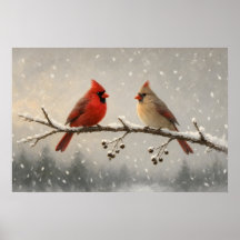 O Cartaz Par de Cardinals de Inverno