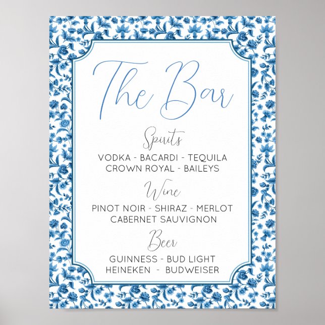 Poster O Casamento do Bar Chintz Azul e Branco Ditsy (Frente)