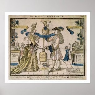 Pôster O casamento feliz (woodcut colorido estêncil)