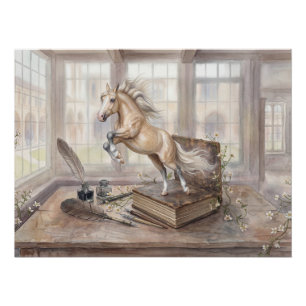Pôster O Cavalo Estudioso Saltando de um Livro