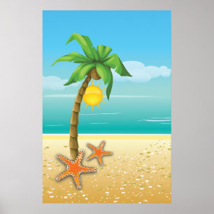 Poster O cenário tropical da palmeira e do sol