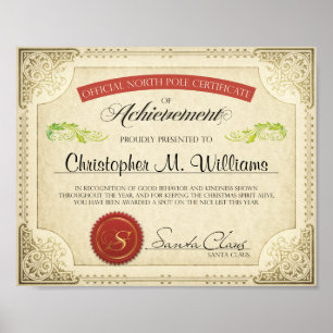 Pôster O certificado personalizado do papai noel lista