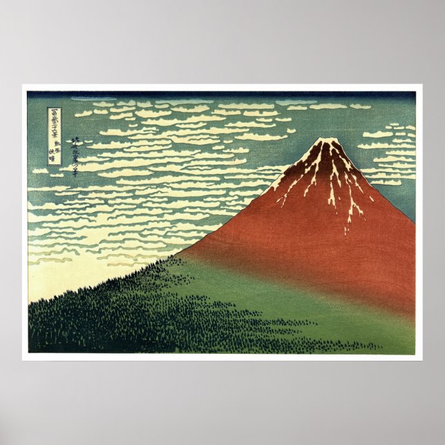 Pôster O Céu Limpo do Vento Sul Ukiyo-e de Hokusai ou Red (Frente)