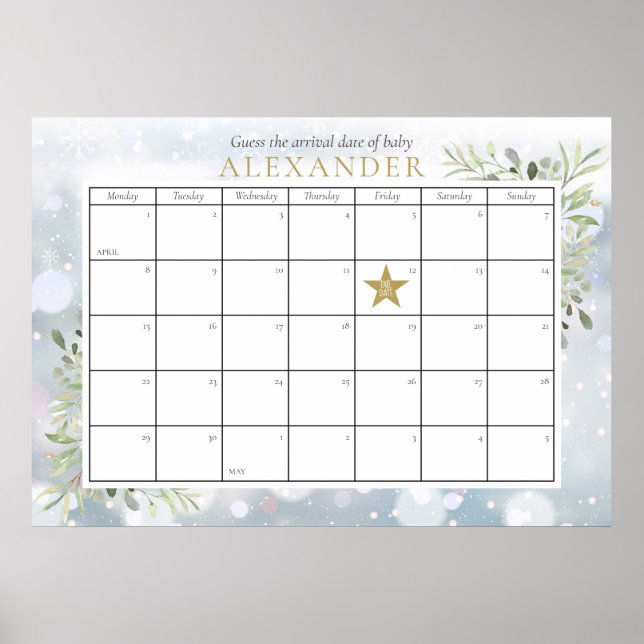 Poster O Chá de fraldas De Folhagem De Inverno Adivinha O (Frente)