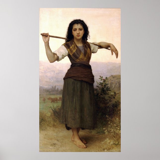 Pôster O Clássico 1889 de Bouguereau pintando o Pastor (Frente)