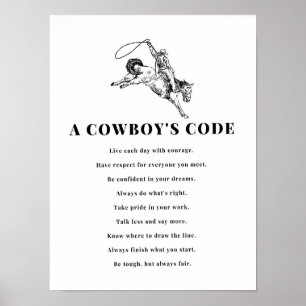 Poster O Código de um Cowboy Impressão, Preto e Branco, V
