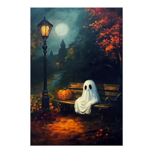 Pôster O Companheiro de outubro | Spooky Ghost & Pumpkin (Frente)