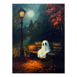 Pôster O Companheiro de outubro Spooky Ghost & Pumpkin