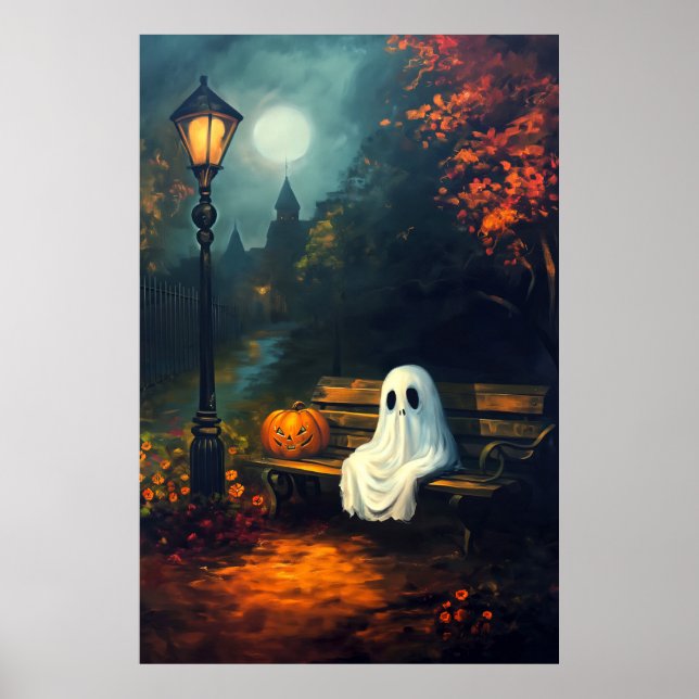 Poster O Companheiro de outubro | Spooky Ghost & Pumpkin (Frente)