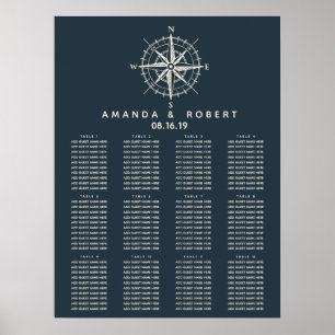 Poster O Compass Azul Gráfico de Casamentos Náuticos