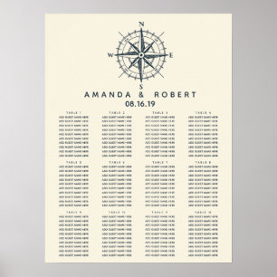 Poster O Compass Azul Gráfico de Casamentos Náuticos