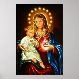 Poster O coração sagrado de Jesus da Virgem Maria e do