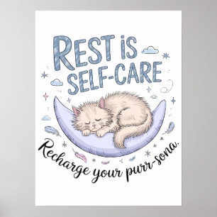 Poster O Descanso é autocuidado - Design de Gato Dormindo