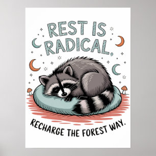 Poster O descanso é radical - Design de guaxinim-guitarri