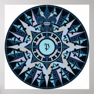 Pôster O desenho da arte, rosa de compasso da