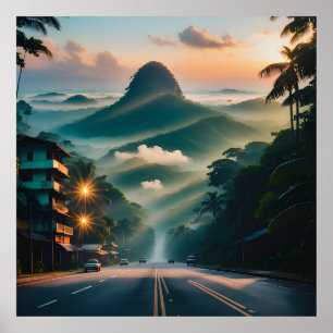 Poster O design da natureza com a paisagem cênica das mon