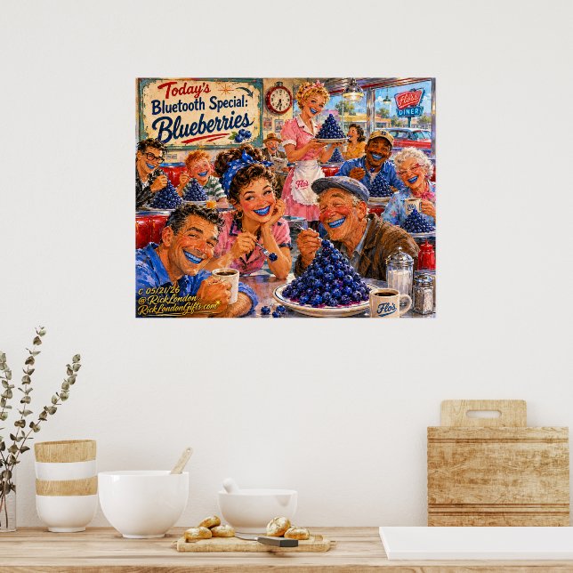 Poster O Diner Bluetooth Mirtilos Cartoon Retrô (Cozinha)