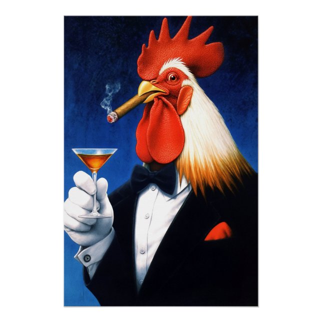 Pôster O Don do amanhecer | Dapper Rooster Smoking Cigar (Frente)