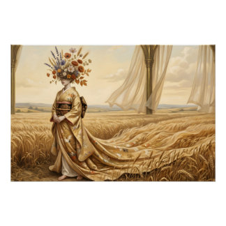 Pôster O Eco Dourado: Espírito Botânico Surrealista em W