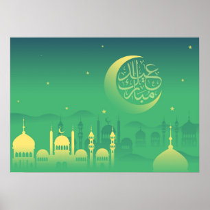 Poster O Eid Mubarak está a escrever com mesquita durant