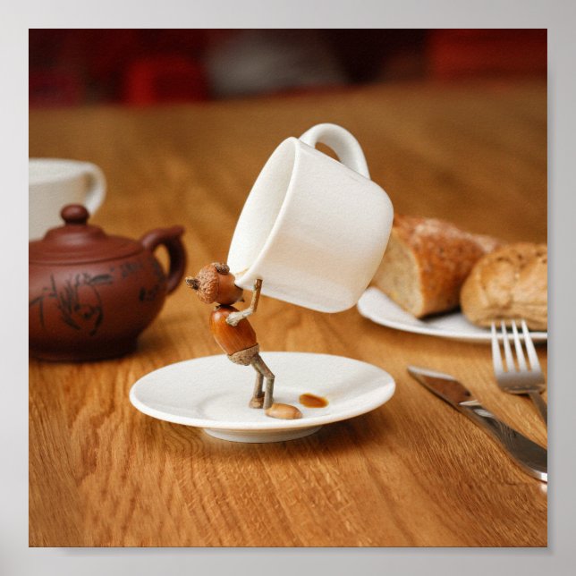 Poster O elfo da bolota está a bebendo do seu café (Frente)