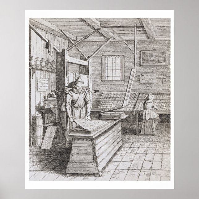 Poster O encadernador de Laurens Janszoon Koster, gravado (Frente)