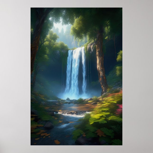 Poster O encantamento de uma bela cascata florestal (Frente)