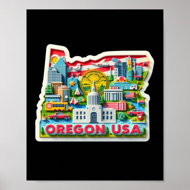 Poster O Estado De Oregon No Sticker Dos Eua (Frente)