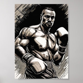Poster O estilo "Boxer Vintage" Combatendo Artes Marciais