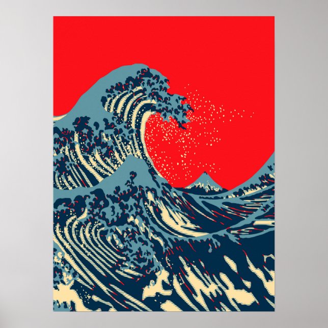 Poster O Excelente Hokusai Wave em Estilo Vibrante (Frente)