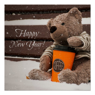 Pôster O feliz ano novo. Urso de ursinho