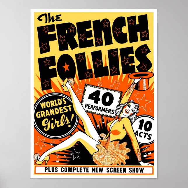 Poster O Follies Francês, 1930. Pinagem de Vintage (Frente)