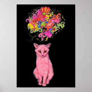 Poster O gatinho cor-de-rosa tem pensamentos psicadélico
